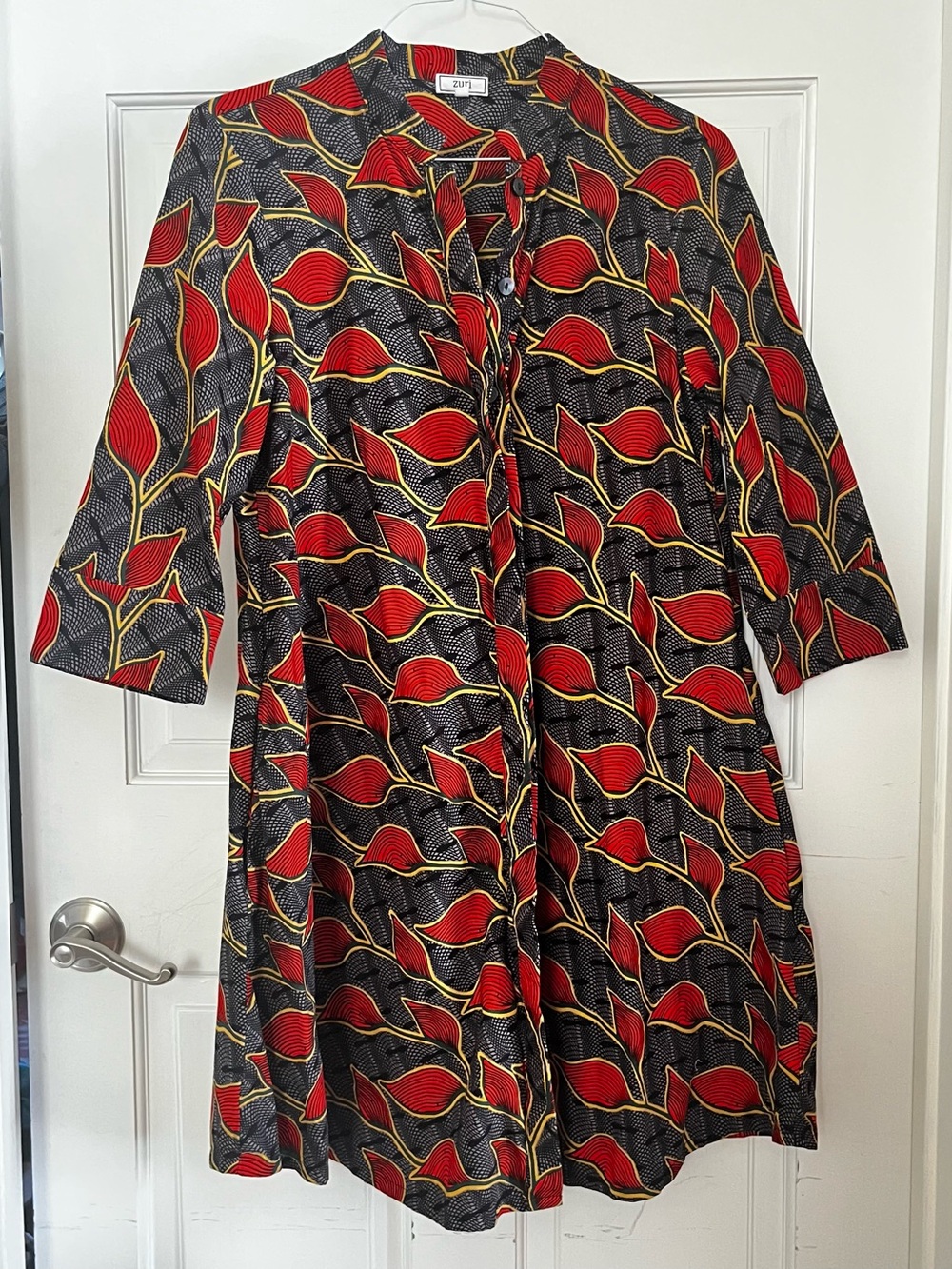 Zuri Red & Black Leaf-Print Midi Dress